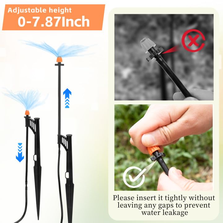 20 Sets 180 Degree Irrigation Sprinkler Heads with Stake Drip Micro Spray Emitters with 1/4" Irrigation Tubing on Riser Stake Micro Spray Sprinkler Stake Assembly for Garden Watering System