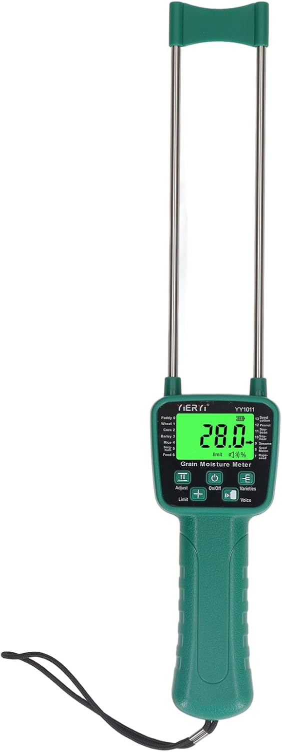 Hay Moisture Tester Meter, Portable Digital Probe Tester with LCD, Grain moisture meter High-precision meter for rice, wheat, corn, rice and 14 other crops Voice broadcast water meter