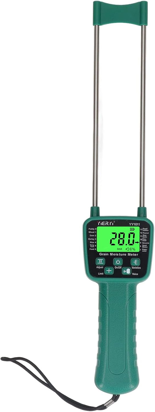 Hay Moisture Tester Meter, Portable Digital Probe Tester with LCD, Grain moisture meter High-precision meter for rice, wheat, corn, rice and 14 other crops Voice broadcast water meter
