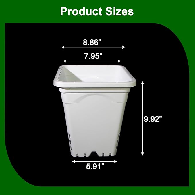 HG9X9SW 9"x9" Square Grayish-White Light-Blocking Plastic Planter with Hanging Holes, Hydroponic Side Holes, Indoor/Outdoor, 10" Tall, Pack of 24