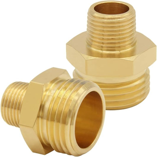 2PCS Brass Garden Hose Adapter 3/4"GHT Male to 3/8"NPT Male Thread Reducer Water Hose Nipple Reducing Convert Pipe Fittings Connector