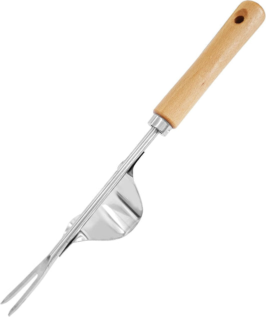Garden Weeding Tool, V-Shaped Stainless Steel Weed Puller with Ergonomic Wood Handle, Heavy Duty Manual Hand Weeder Fork for Lawn, Farmland & Patio, Deep Root Removal Tool