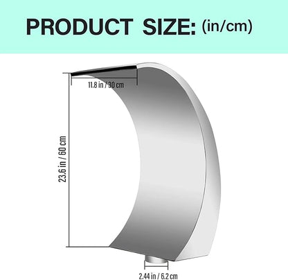 Stainless Steel 304 Pool Fountain Silver Color for Ground Pools Garden Outdoor Waterfalls Sheer Descent Pond Water Feature-23.6" Height