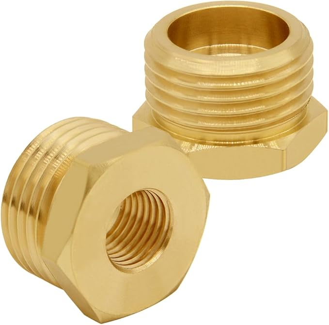 2PCS Brass Garden Hose Bushing 3/4"GHT Male to 1/4"NPT Female Thread Reducer Adapter Water Hose Nipple Reducing Convert Pipe Fittings Connector