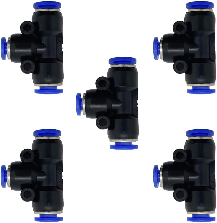 5 Pcs 1/4" x 1/8"x 1/4" Pneumatic T Shaped 3 Way Tube Reducer Connector,Quick Push to Connect Tee Fitting