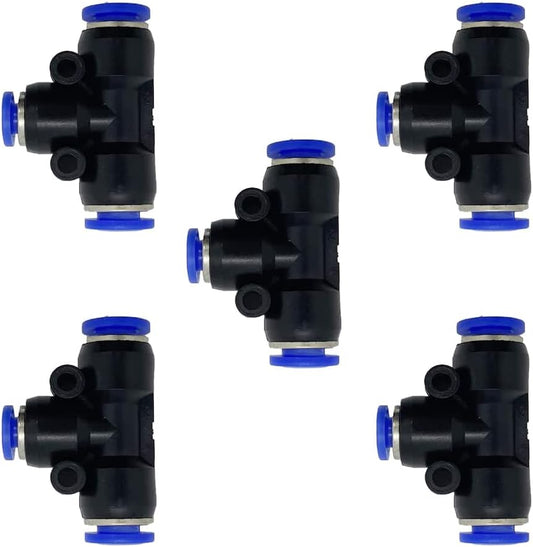 5 Pcs 1/4" x 1/8"x 1/4" Pneumatic T Shaped 3 Way Tube Reducer Connector,Quick Push to Connect Tee Fitting
