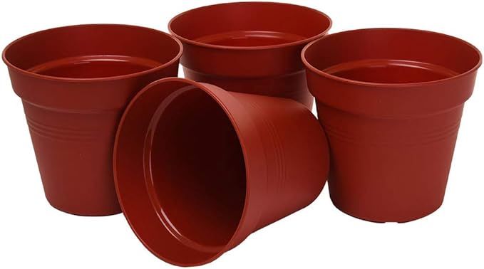 Mintra Home Garden Pots 4pk - Flowers, Herbs, Plants, Indoor, Outdoor, Colorful, Wholesale, Bulk (Burgundy, 11cm Diameter (4.3in))