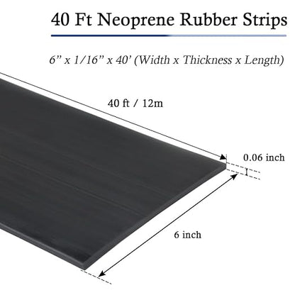 Neoprene Rubber Strips Self Adhesive Solid Rubber Sheets, Rolls & Strips for DIY Gaskets Crafts Pads Seals Warehouse Flooring Neoprene Sheet with Adhesive Backing (6" Wide x 1/16" Thick x 40' Long)