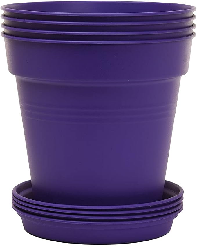 Mintra Home Garden Pots 4pk - Flowers, Herbs, Plants, Indoor, Outdoor, Colorful, Wholesale, Bulk (Purple, 19cm Diameter (7.5in))