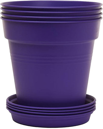 Mintra Home Garden Pots 4pk - Flowers, Herbs, Plants, Indoor, Outdoor, Colorful, Wholesale, Bulk (Purple, 19cm Diameter (7.5in))
