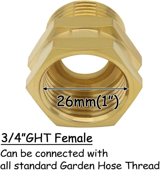 2PCS Brass Garden Hose Adapter 3/4"GHT Female to 3/4"NPT Male Thread Reducer Water Hose Nipple Reducing Convert Pipe Fittings Connector