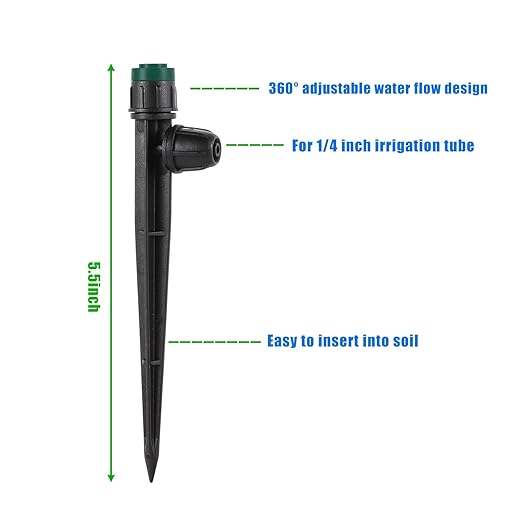 50pc Leak-Proof Drip Irrigation Emitters Sprayers for 1/4" Tubing, with Lock Barbed Adjustable 360 Degree Water Flow Drippers Sprayer for Garden Watering System. (50pcs-360 Degree Sprayer)