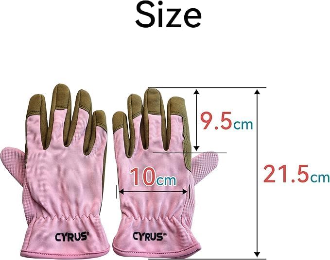 CYRUS Gardening Gloves for Women Ladies, Leather Garden Gloves Men with Grip, Work for Weeding, Digging, Pruning, Large Size, Pink