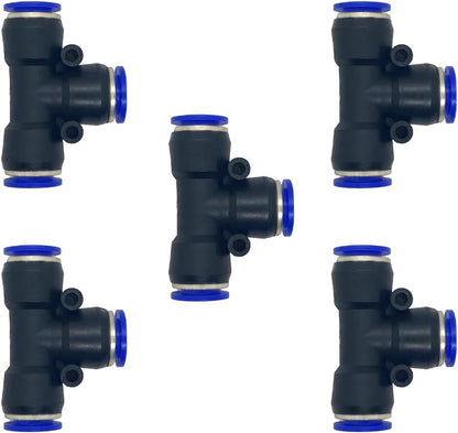 5 Pcs 12mm x 12mm x 12mm Pneumatic T Shaped 3 Way Tube Reducer Connector,Quick Push to Connect Tee Fitting