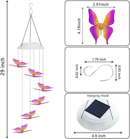 Fohil Solar Butterfly Wind Chimes, Color Changing Solar Wind Chimes for Outside, LED Waterproof Solar Powered Hanging Lights Outdoor Valentine Decorations, Gifts for Women Mom Grandma