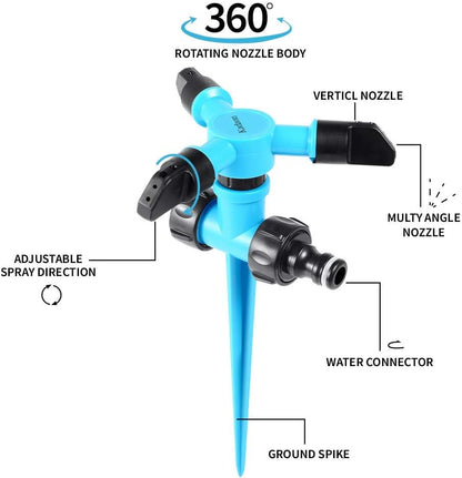 Garden Sprinkler, 360 Degree Rotating Lawn Sprinkler Large Area Coverage - Adjustable, Weighted Gardening Watering System