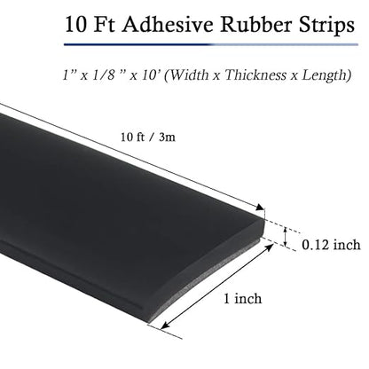 Neoprene Rubber Strips Self Adhesive Solid Rubber Sheets, Rolls & Strips for DIY Gaskets Crafts Pads Seals Warehouse Flooring Neoprene Sheet with Adhesive Backing (1" Wide x 1/8" Thick x 10' Long)