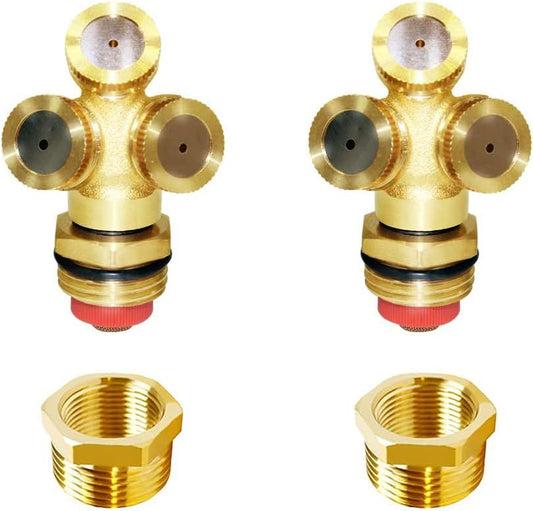 Joywayus Brass Misting Spray Nozzle 3/4" GHT Male 3-Holes Garden Sprinklers Irrigation Connector Water Sprinklers Mister Heads Fitting with Filter Mesh (Pack of 2)