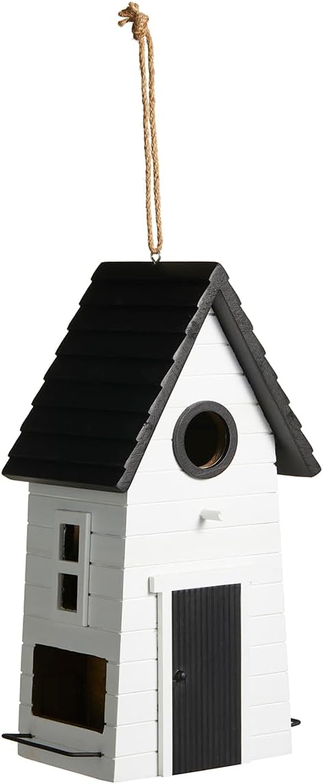 Glitzhome Bird Houses for Outside, Modern Hand Painted Hanging Bird House for Outdoors, 14.25" H Functional and Decorative Wooden Bird Houses Bluebird Birdhouses for Garden,White