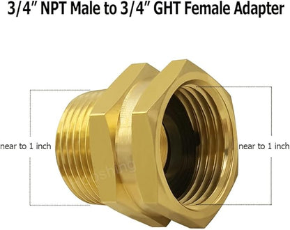 Hooshing 3/4" GHT to 3/4" NPT Garden Hose Connector Adapter Brass Garden Hose to Pipe Fittings with Washers