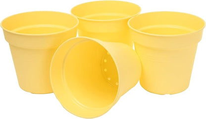 Mintra Home Garden Pots 4pk - Flowers, Herbs, Plants, Indoor, Outdoor, Colorful, Wholesale, Bulk (Yellow, 17cm Diameter (6.6in))