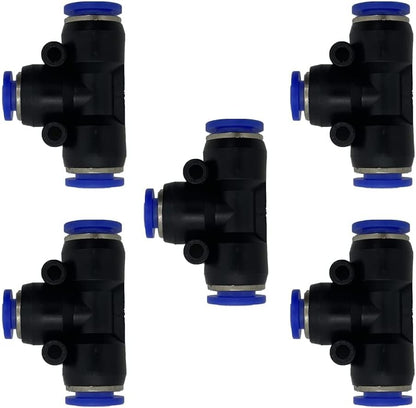 5 Pcs 5/16" x 1/4"x 5/16" Pneumatic T Shaped 3 Way Tube Reducer Connector,Quick Push to Connect Tee Fitting