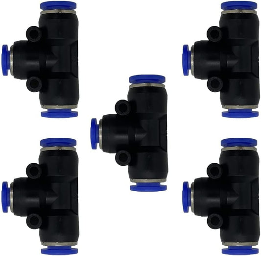 5 Pcs 5/16" x 1/4"x 5/16" Pneumatic T Shaped 3 Way Tube Reducer Connector,Quick Push to Connect Tee Fitting
