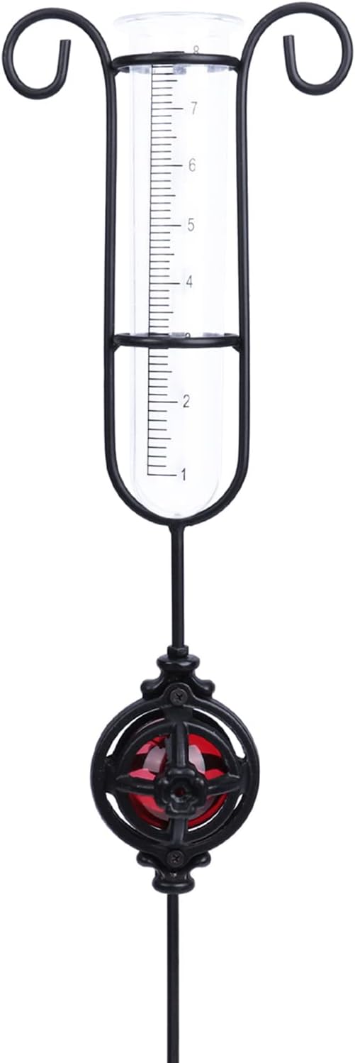 MUMTOP Rain Gauge Outdoor, Metal Gazing Ball Decorative with Stake for Lawn, Yard and Garden(Red)