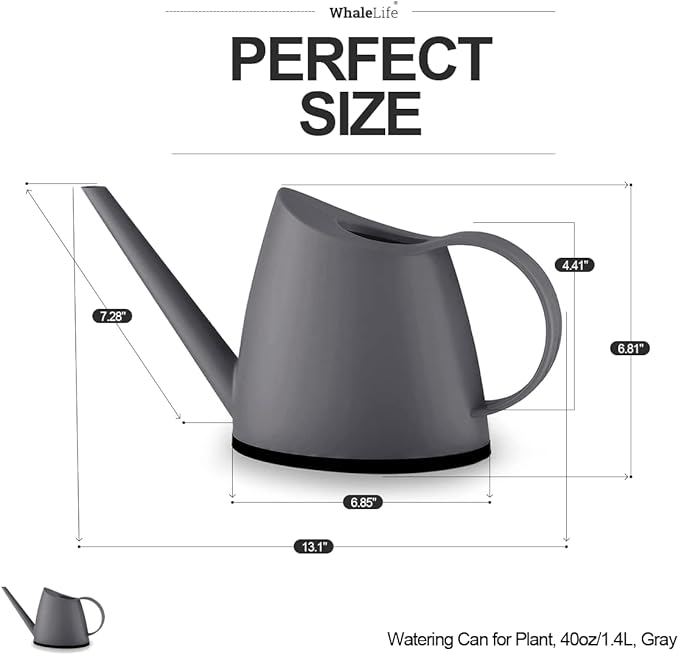 WhaleLife Indoor Watering Can for House Bonsai Plants (1.4L, Gray)