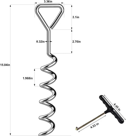 Eurmax USA Trampoline Stakes Heavy Duty Trampoline Parts Corkscrew Shape Steel Stakes Anchor Kit with T Hook for Trampolines -Set of 4 Bonus 4 Strong Belt,Silver