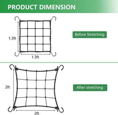 Elastic Trellis Netting, 2x2FT, Heavy-Duty, Black, Square, Polyester, Garden Netting, Climbing Plant Support Structure