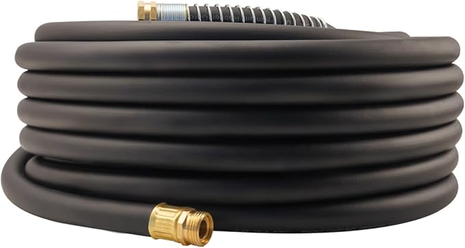 WiseFlow Garden Hose 90FT x 3/4", Heavy Duty Rubber Hose, 1000PSI Burst, 300PSI Working, Water Hose with Five Layered Braiding, Male Female Fittings (Black)
