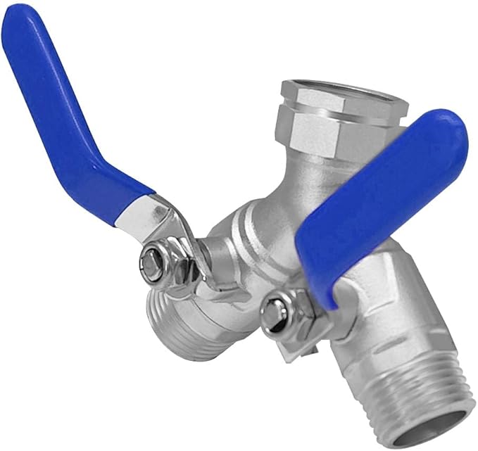 Beduan 304 Stainless Steel Hose Splitter 2 Way Y Garden Hose Bib Splitter with Long Handle Water Hose Ball Shut Off Valve 3/4 GHT Threaded(Pack of 2)