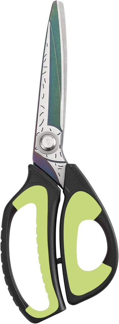 LIVINGO Heavy Duty Industrial Scissors: 10" Utility Stainless Steel Sharp Scissors all Purpose Premium Titanium Coating Forged Shop Shears for Household Pruning, Gardening, Construction, Green/Black