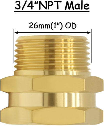 2PCS Brass Garden Hose Adapter 3/4"GHT Female to 3/4"NPT Male Thread Reducer Water Hose Nipple Reducing Convert Pipe Fittings Connector