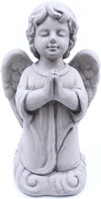 Massarelli's Sweet Blessings Angel Statue Combo - 2-Pack - 'Roses' & 'Praying' - Beautiful, Adorable Patio & Garden Cast Stone Sculptures