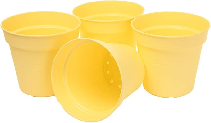 Mintra Home Garden Pots 4pk - Flowers, Herbs, Plants, Indoor, Outdoor, Colorful, Wholesale, Bulk (Yellow, 11cm Diameter (4.3in))
