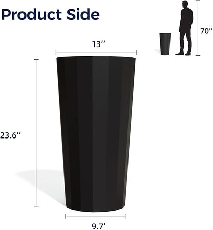 23.6" Tall Planters for Outdoor Plants, Large Outdoor Planters for Porch Decor with Drainage Hole, Wide Stripe Design Flower Pots Fits Indoor Plants Patio/Garden, Plastic Black (2 Pack)