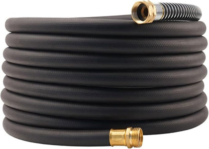 WiseFlow Garden Hose 25FT x 5/8", Heavy Duty Rubber Hose, 1000PSI Burst, 300PSI Working, Water Hose with Five Layered Braiding, Male Female Fittings (Black)
