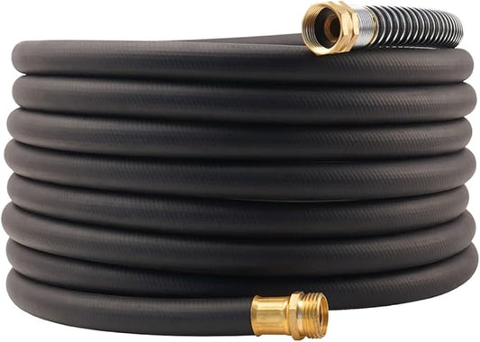 WiseFlow Garden Hose 25FT x 5/8", Heavy Duty Rubber Hose, 1000PSI Burst, 300PSI Working, Water Hose with Five Layered Braiding, Male Female Fittings (Black)