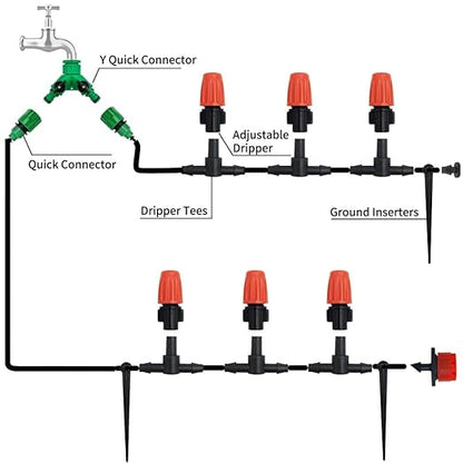 Drip Irrigation System, 164FT/50m Garden Irrigation System 1/4, Blank Distribution Tubing Watering Drip Kit Automatic Irrigation Equipment for Garden Greenhouse, Patio, Lawn