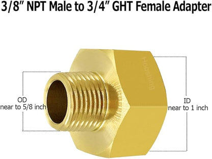 Hooshing Garden Hose Adapter 3/8" NPT to 3/4" GHT Brass Garden Hose to Pipe Fittings Connectors with Washers