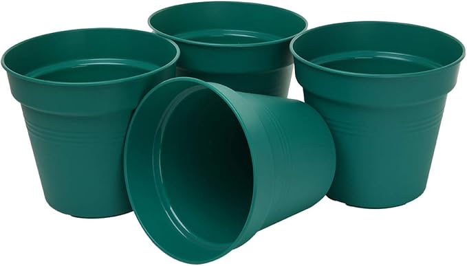 Mintra Home Garden Pots 4pk - Flowers, Herbs, Plants, Indoor, Outdoor, Colorful, Wholesale, Bulk (Forest Green, 13cm Diameter (5in))