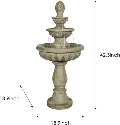 SunJet 42.5” High 3-Tiers Modern Concrete Outdoor Water Fountain - Round Large Outdoor Fountains and Waterfalls for Garden, Patio, Yard, and Deck Decor, Featuring Natural Stone Look