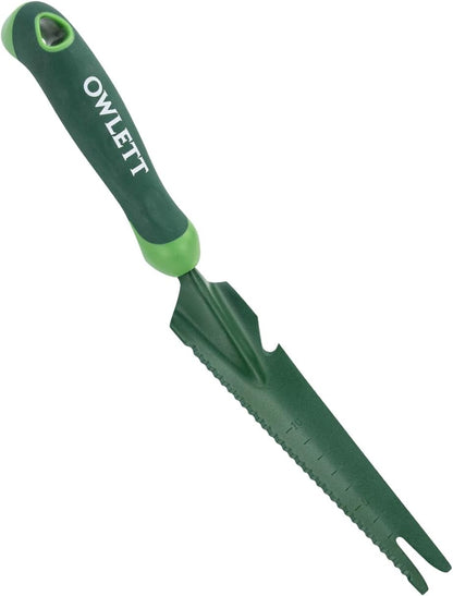 Hand Weed Puller Tool, 5-in-1 Multipurpose Garden Trowel with Soft Handle, Weeding Tool with Serrated Edges Measuring Scale for Easy Weeder Removal, Planting, Transplanting, Digging, Cutting