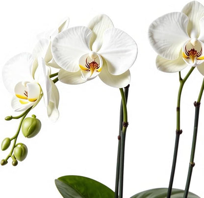 Live White Double Stem Phalaenopsis Orchid Plant with Obsidian - Premium Flowering Houseplant for Home Office Decor, Easy Care Live Plant