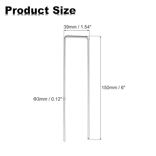 HARFINGTON 24pcs Garden Ground Stakes 6" U Pegs Galvanized Iron Landscape Staples Pointed Tip Loop Stake for Anchoring Lawn Ground Tubing Drip Irrigation Hoses