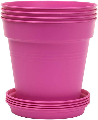 Mintra Home Garden Pots 4pk - Flowers, Herbs, Plants, Indoor, Outdoor, Colorful, Wholesale, Bulk (Fuchsia, 17cm Diameter (6.6in))