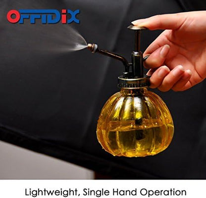 OFFIDIX Yellow Glass Watering Can Indoor, 6.3" Tall Vintage Style with Bronze Plastic Top Pump One Hand Spray Bottle