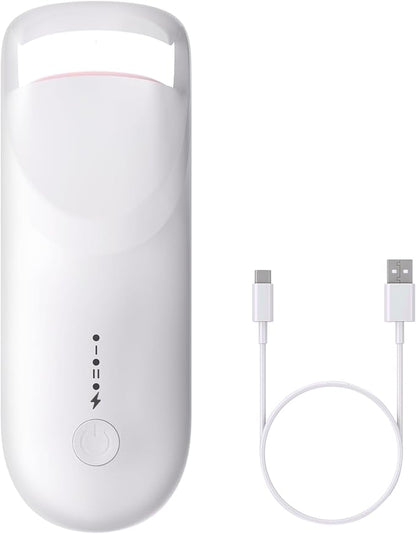Heated Eyelash Curler,Portable Electric Heated Lash Curler Type-C Rechargeable Travel Eyelash Curlers with Heat Sensitive Silicone Pad,2-Level Adjustable Temp and Long-Lasting Natural Curves (White)
